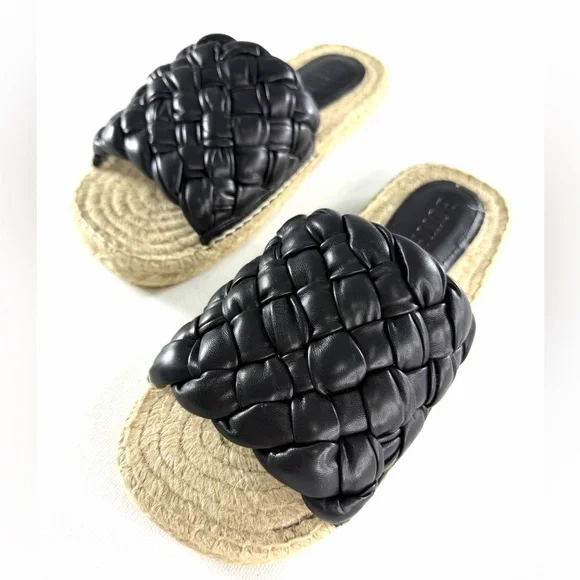 Bottega Veneta Women Jack Flat Sandal Nappa Weaving Foulard Black Sandal - Picture 2 of 10